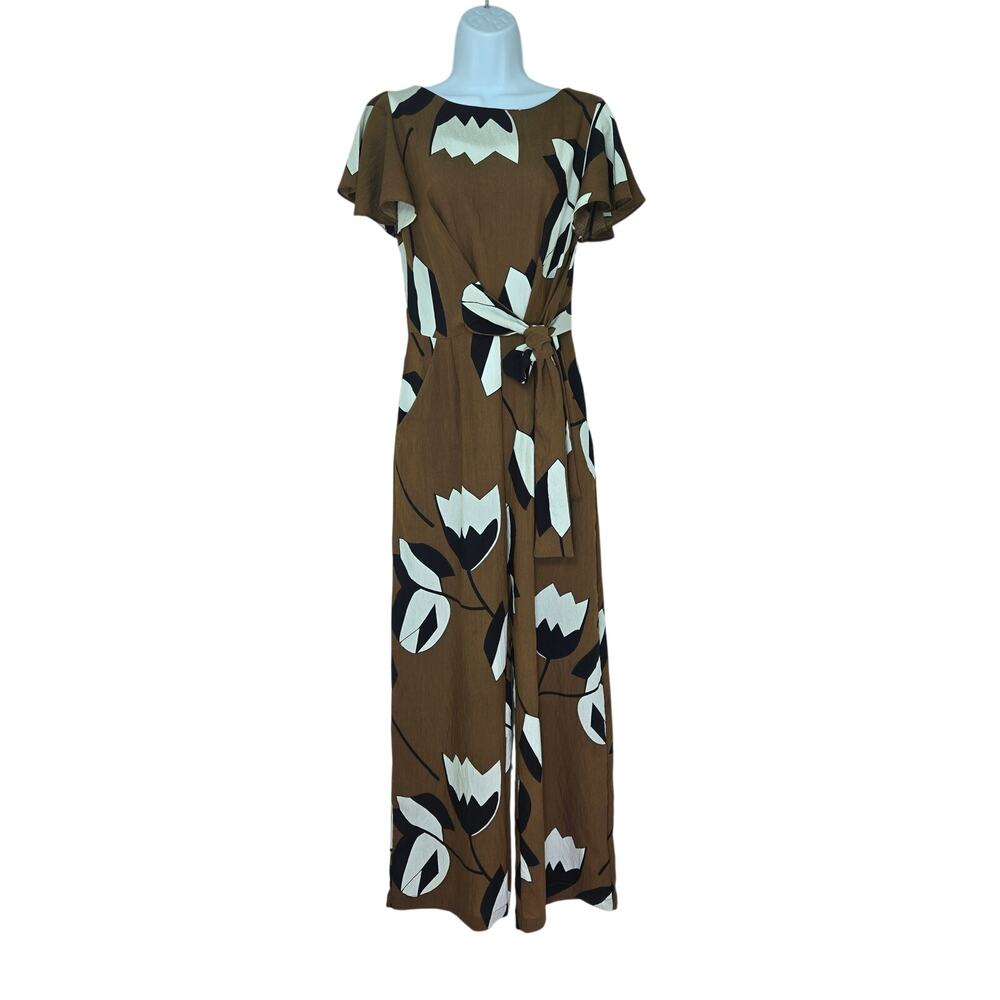 Eva Franco For Anthropologie Women's Miranda Jumpsuit. Brown And White Size 4.